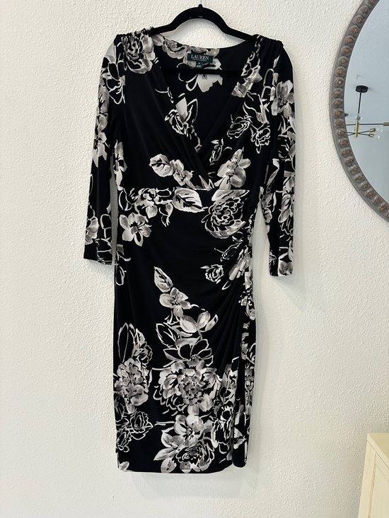Lauren Ralph Lauren Dresses & Skirts - Ralph Lauren Black & White Floral Wrap-Style Long Sleeve Dress